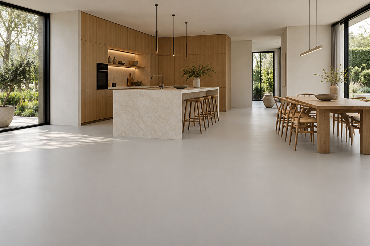 AI-inspiratie: interieur met unicolor gietvloer